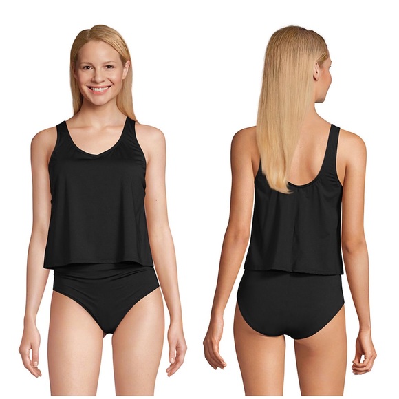 Lands end chlorine resistant v neck one piece fauxini swimsuit faux tank - Picture 1 of 5